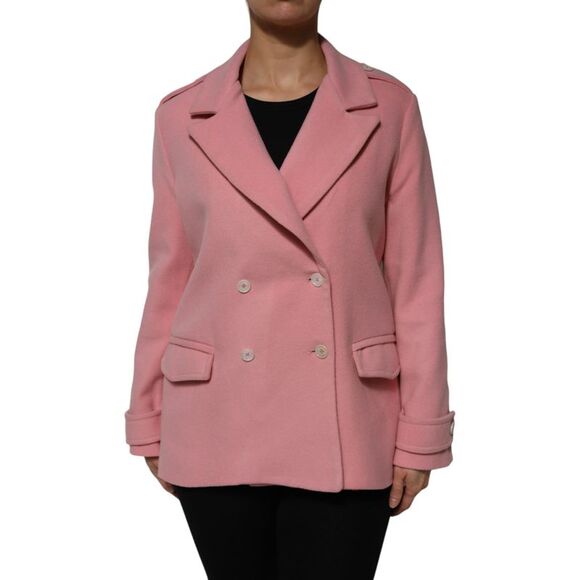 PINK MEMORIES Pink Wool Double Breasted Blazer Coat Women's Jacket (Pre-Owned) - Picture 1 of 5